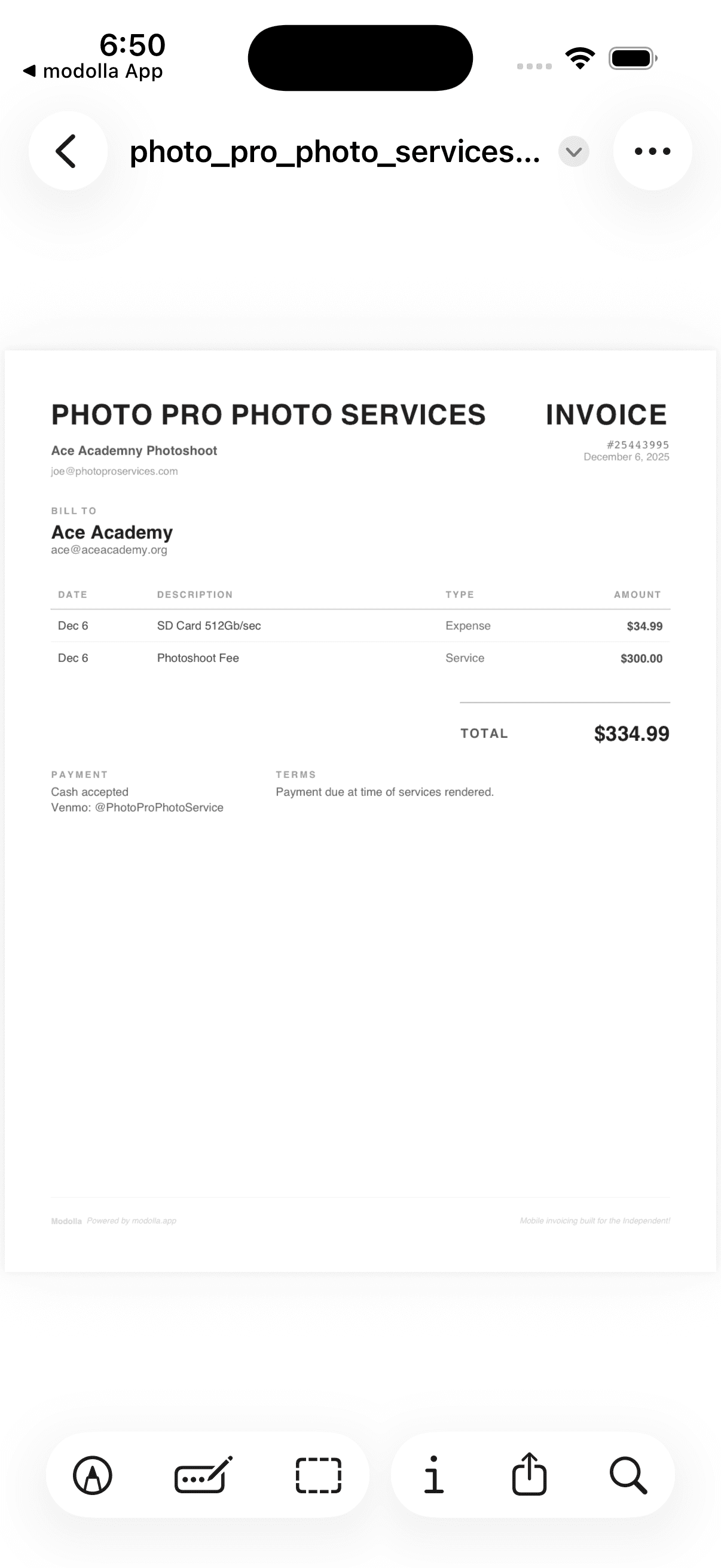 Modolla professional PDF invoice